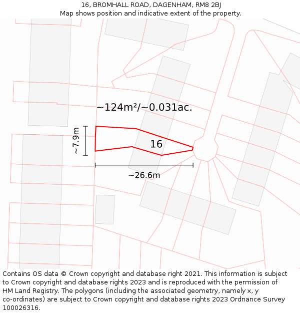 16, BROMHALL ROAD, DAGENHAM, RM8 2BJ: Plot and title map