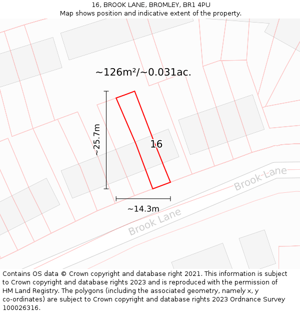 16, BROOK LANE, BROMLEY, BR1 4PU: Plot and title map