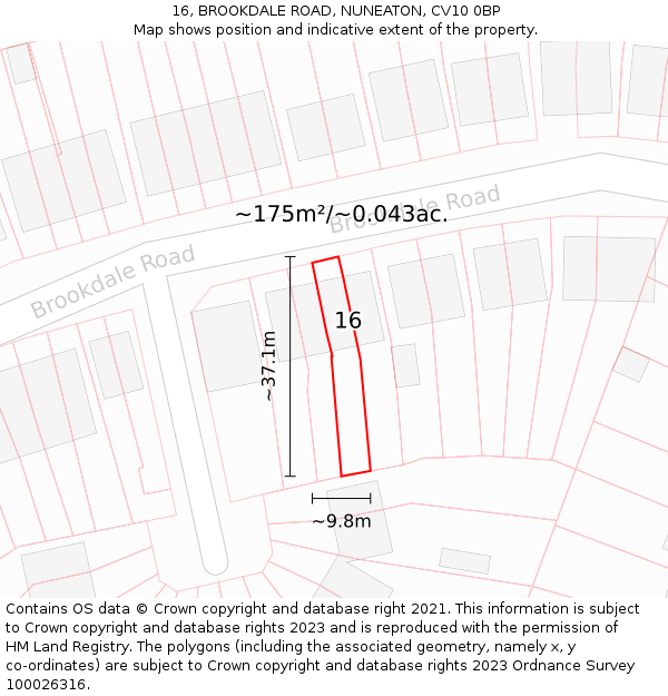 16, BROOKDALE ROAD, NUNEATON, CV10 0BP: Plot and title map
