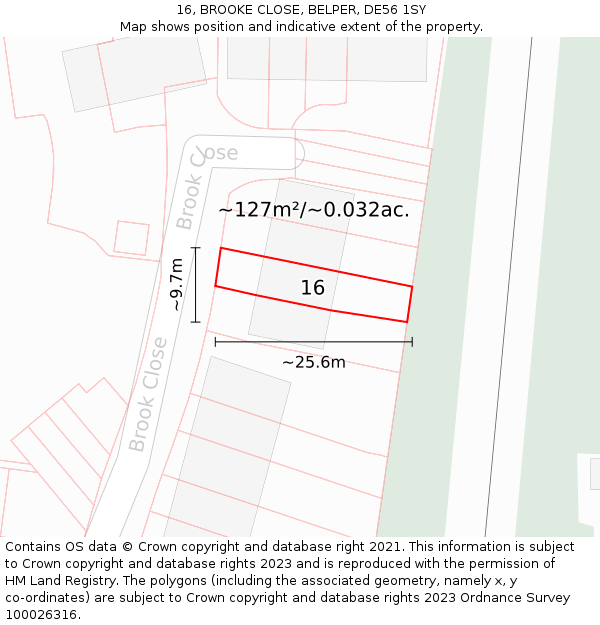 16, BROOKE CLOSE, BELPER, DE56 1SY: Plot and title map