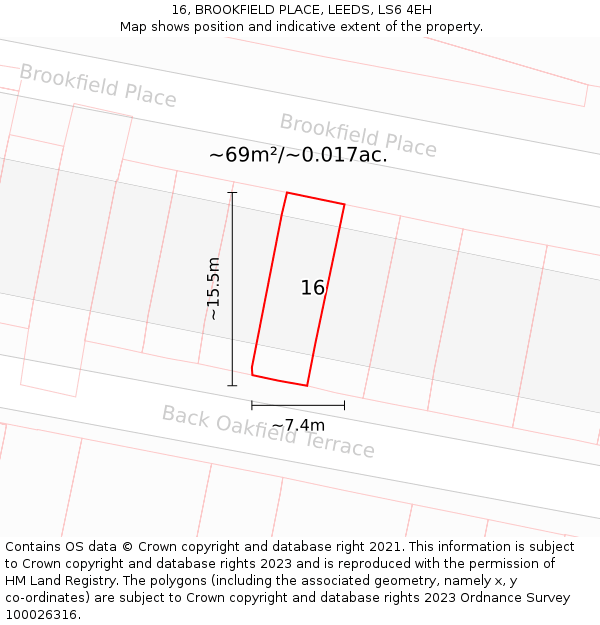 16, BROOKFIELD PLACE, LEEDS, LS6 4EH: Plot and title map