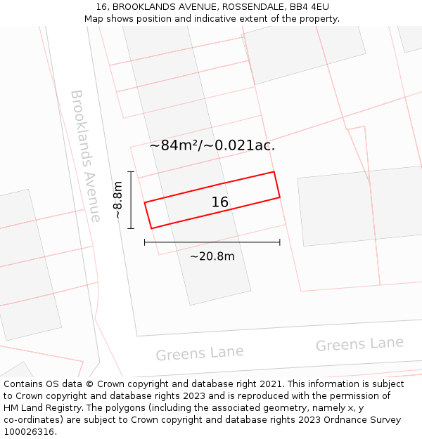 16, BROOKLANDS AVENUE, ROSSENDALE, BB4 4EU: Plot and title map