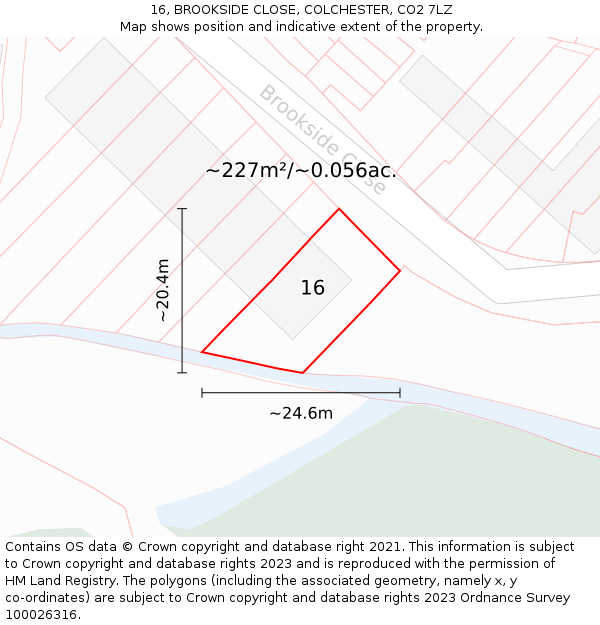 16, BROOKSIDE CLOSE, COLCHESTER, CO2 7LZ: Plot and title map