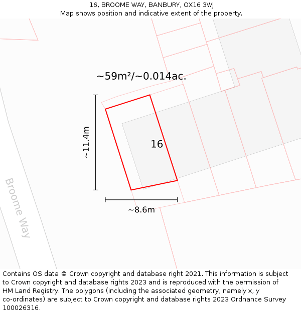 16, BROOME WAY, BANBURY, OX16 3WJ: Plot and title map