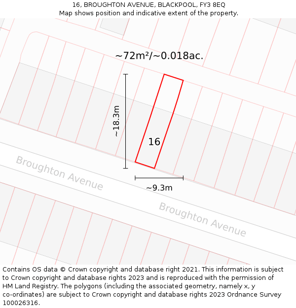 16, BROUGHTON AVENUE, BLACKPOOL, FY3 8EQ: Plot and title map