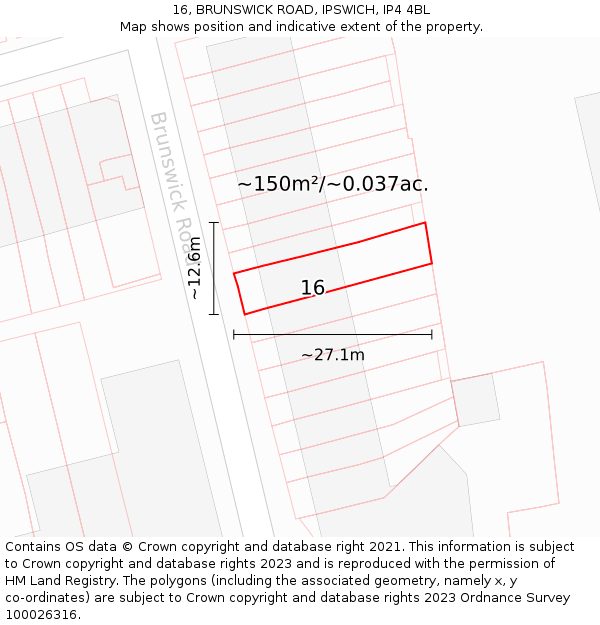 16, BRUNSWICK ROAD, IPSWICH, IP4 4BL: Plot and title map