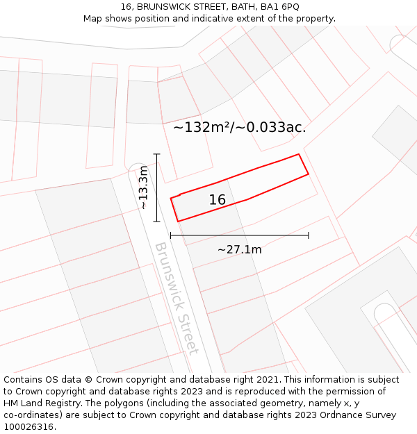 16, BRUNSWICK STREET, BATH, BA1 6PQ: Plot and title map