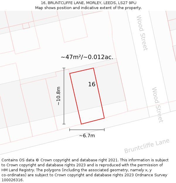 16, BRUNTCLIFFE LANE, MORLEY, LEEDS, LS27 9PU: Plot and title map