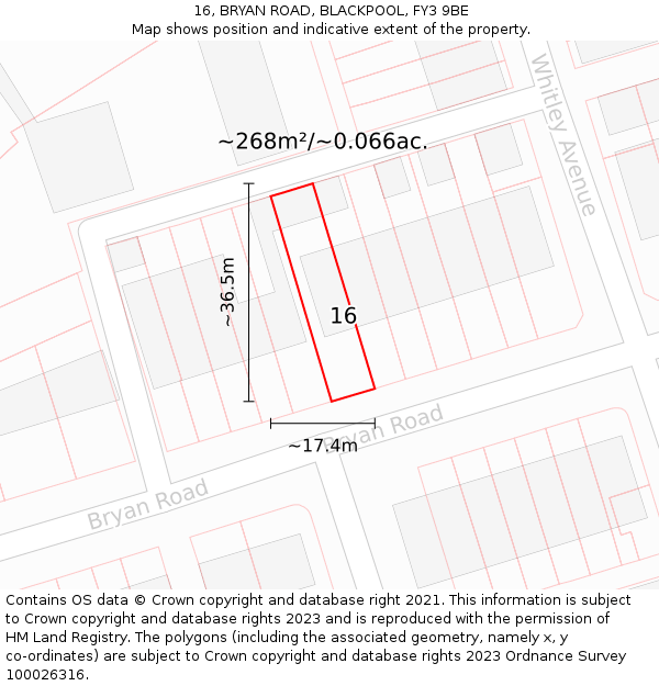 16, BRYAN ROAD, BLACKPOOL, FY3 9BE: Plot and title map