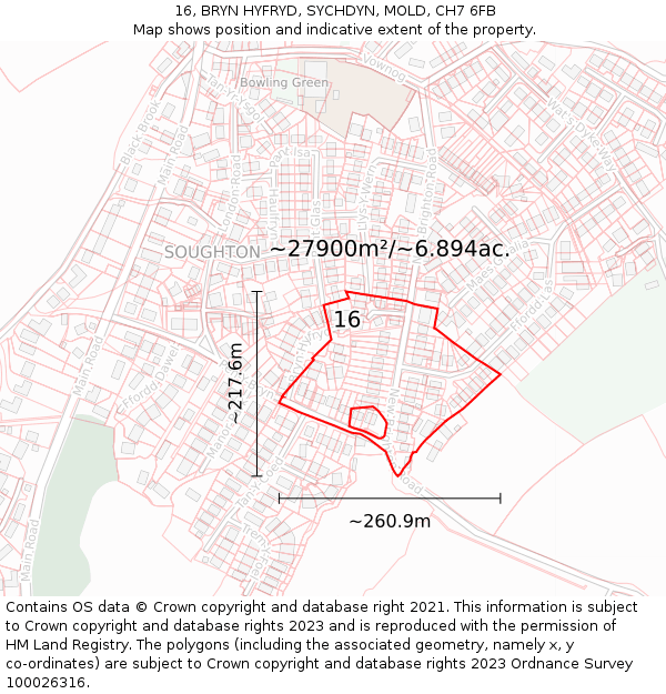 16, BRYN HYFRYD, SYCHDYN, MOLD, CH7 6FB: Plot and title map