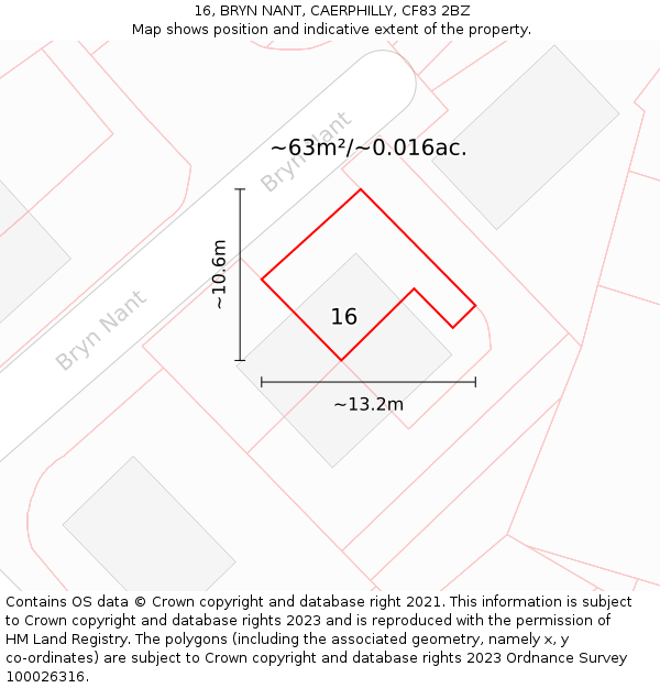16, BRYN NANT, CAERPHILLY, CF83 2BZ: Plot and title map