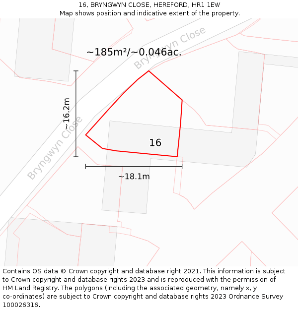 16, BRYNGWYN CLOSE, HEREFORD, HR1 1EW: Plot and title map