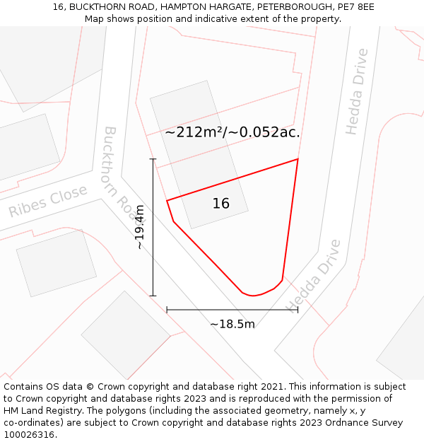 16, BUCKTHORN ROAD, HAMPTON HARGATE, PETERBOROUGH, PE7 8EE: Plot and title map