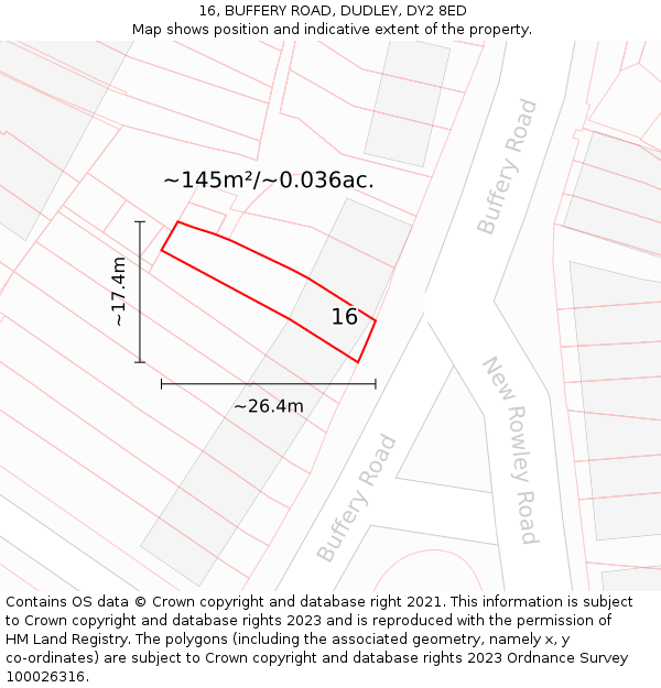 16, BUFFERY ROAD, DUDLEY, DY2 8ED: Plot and title map