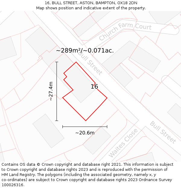 16, BULL STREET, ASTON, BAMPTON, OX18 2DN: Plot and title map