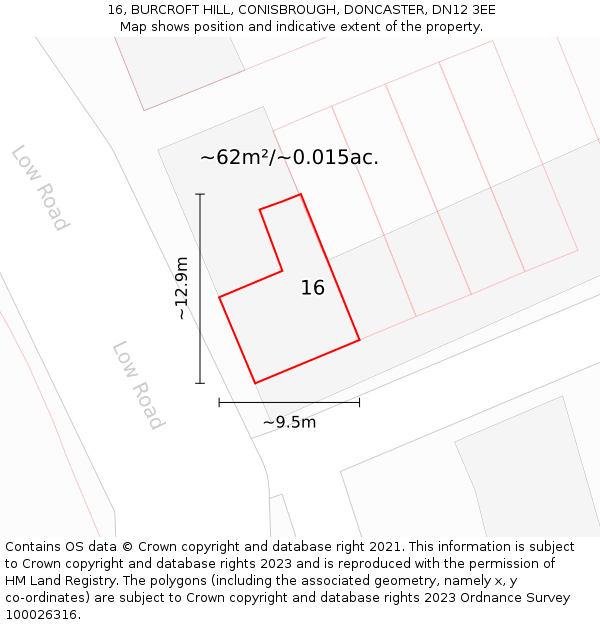 16, BURCROFT HILL, CONISBROUGH, DONCASTER, DN12 3EE: Plot and title map