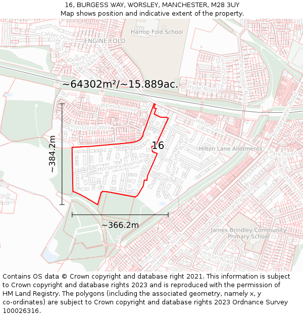 16, BURGESS WAY, WORSLEY, MANCHESTER, M28 3UY: Plot and title map