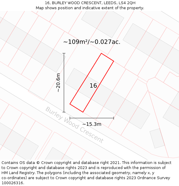 16, BURLEY WOOD CRESCENT, LEEDS, LS4 2QH: Plot and title map