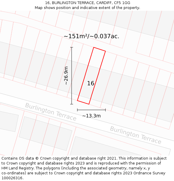 16, BURLINGTON TERRACE, CARDIFF, CF5 1GG: Plot and title map