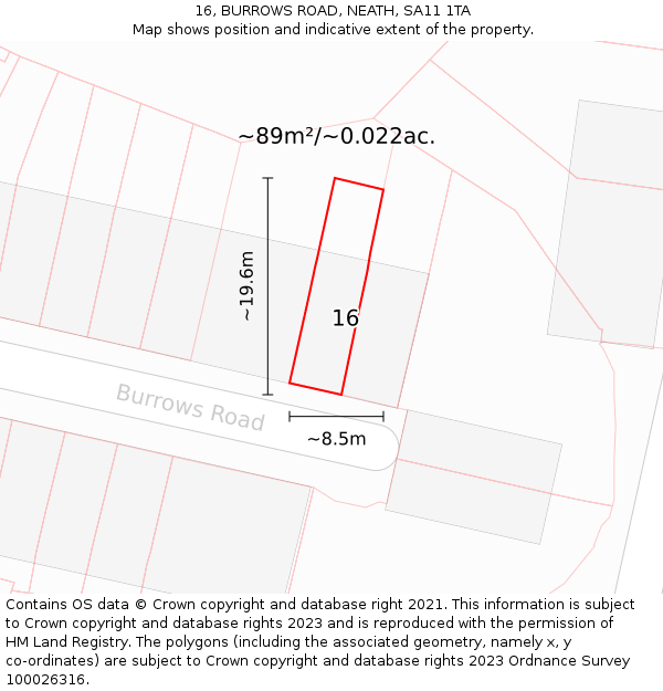 16, BURROWS ROAD, NEATH, SA11 1TA: Plot and title map