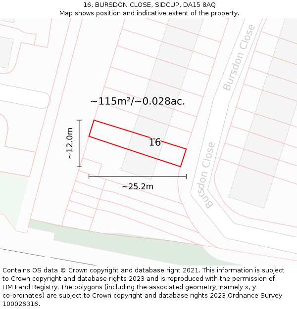 16, BURSDON CLOSE, SIDCUP, DA15 8AQ: Plot and title map
