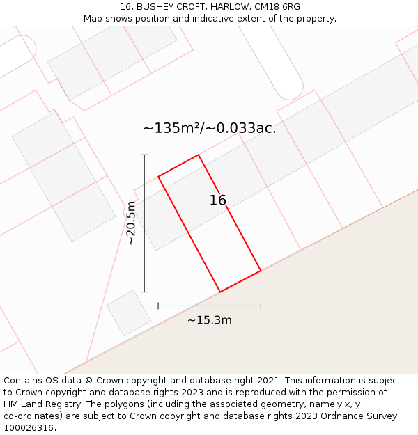 16, BUSHEY CROFT, HARLOW, CM18 6RG: Plot and title map