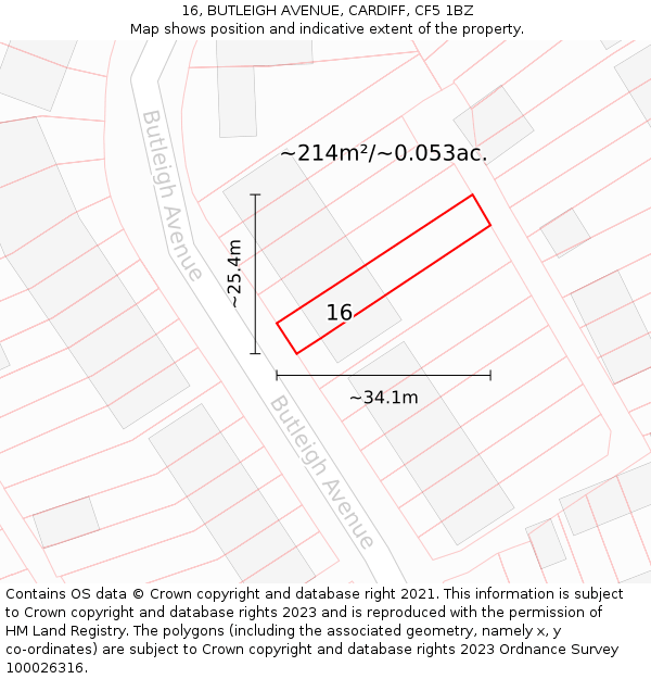 16, BUTLEIGH AVENUE, CARDIFF, CF5 1BZ: Plot and title map
