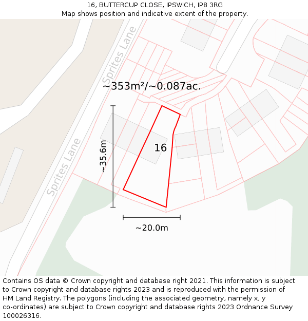 16, BUTTERCUP CLOSE, IPSWICH, IP8 3RG: Plot and title map