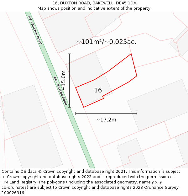 16, BUXTON ROAD, BAKEWELL, DE45 1DA: Plot and title map