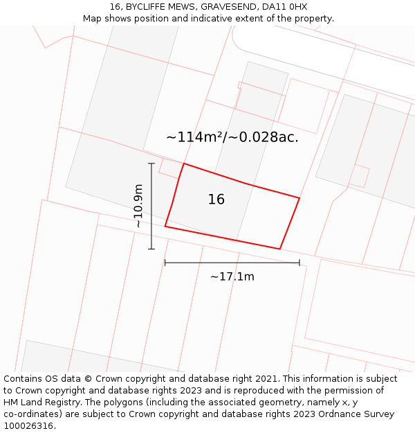 16, BYCLIFFE MEWS, GRAVESEND, DA11 0HX: Plot and title map