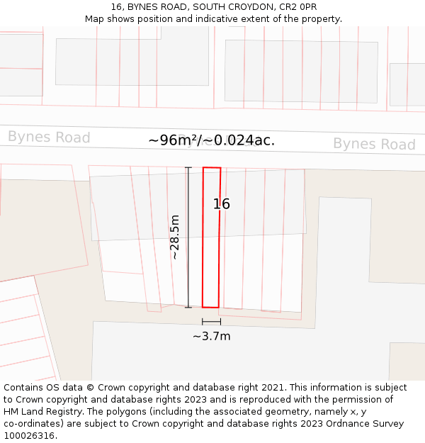 16, BYNES ROAD, SOUTH CROYDON, CR2 0PR: Plot and title map