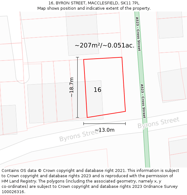 16, BYRON STREET, MACCLESFIELD, SK11 7PL: Plot and title map