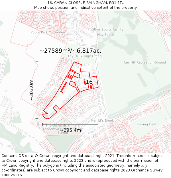 16, CABAN CLOSE, BIRMINGHAM, B31 1TU: Plot and title map