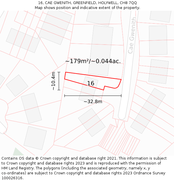 16, CAE GWENITH, GREENFIELD, HOLYWELL, CH8 7QQ: Plot and title map