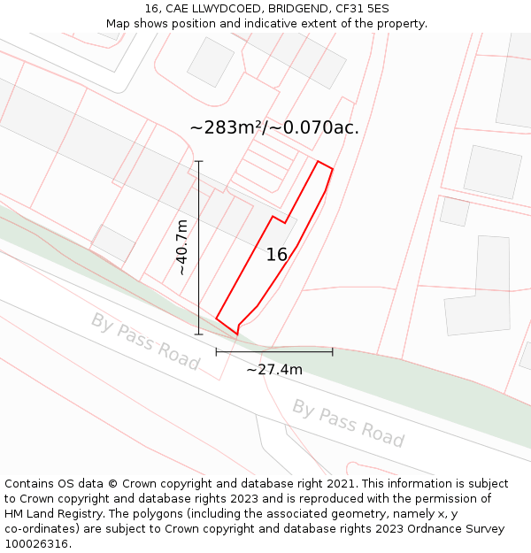16, CAE LLWYDCOED, BRIDGEND, CF31 5ES: Plot and title map