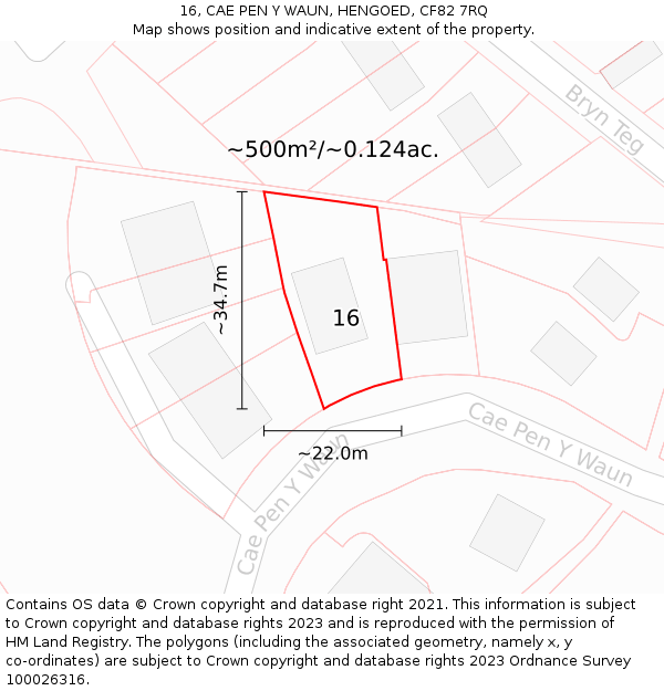 16, CAE PEN Y WAUN, HENGOED, CF82 7RQ: Plot and title map