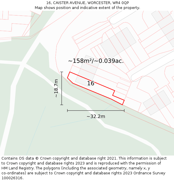 16, CAISTER AVENUE, WORCESTER, WR4 0QP: Plot and title map