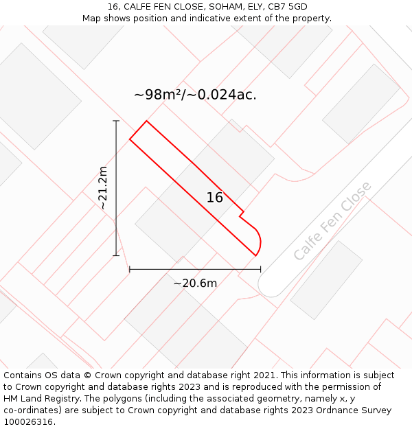 16, CALFE FEN CLOSE, SOHAM, ELY, CB7 5GD: Plot and title map