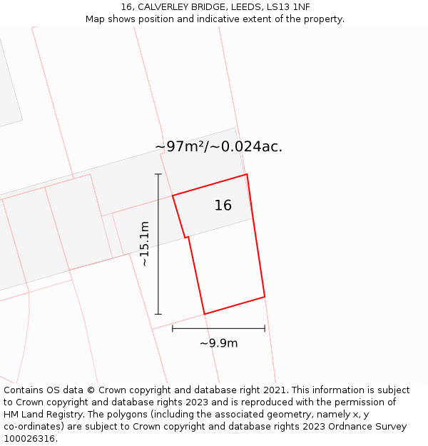 16, CALVERLEY BRIDGE, LEEDS, LS13 1NF: Plot and title map
