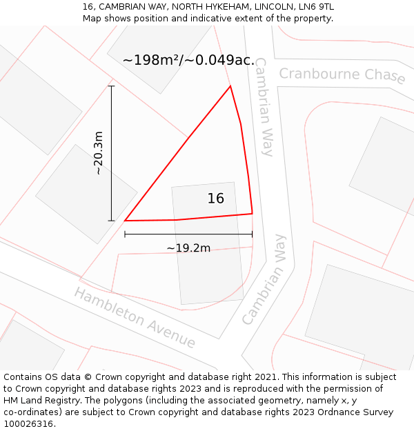 16, CAMBRIAN WAY, NORTH HYKEHAM, LINCOLN, LN6 9TL: Plot and title map