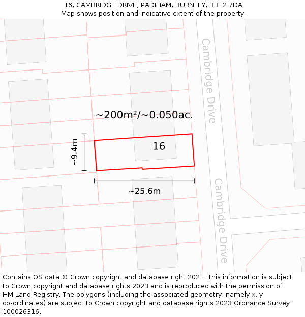 16, CAMBRIDGE DRIVE, PADIHAM, BURNLEY, BB12 7DA: Plot and title map