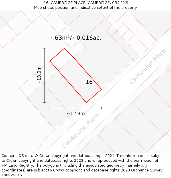 16, CAMBRIDGE PLACE, CAMBRIDGE, CB2 1NS: Plot and title map