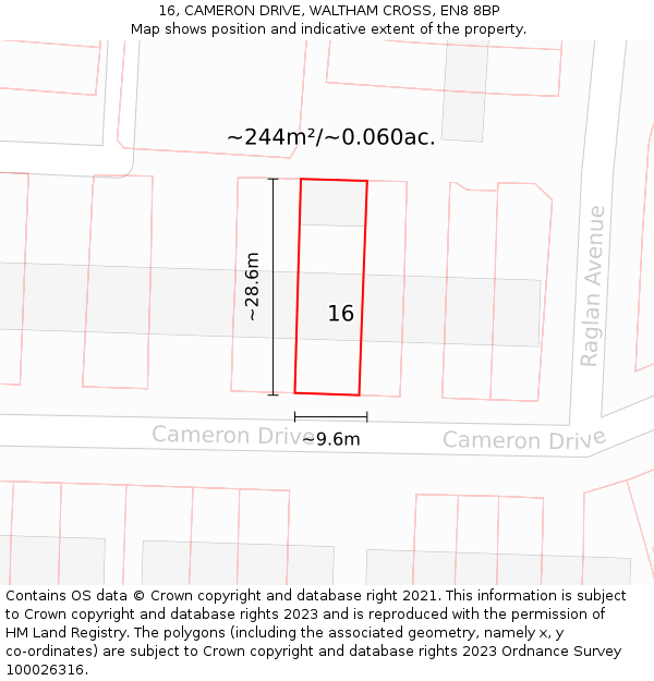 16, CAMERON DRIVE, WALTHAM CROSS, EN8 8BP: Plot and title map