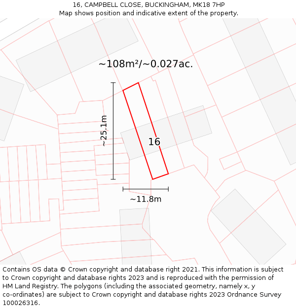 16, CAMPBELL CLOSE, BUCKINGHAM, MK18 7HP: Plot and title map