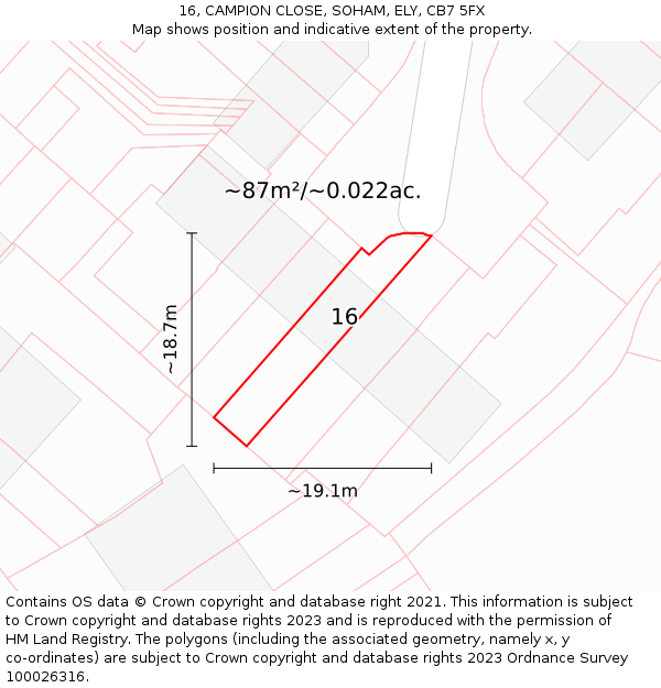 16, CAMPION CLOSE, SOHAM, ELY, CB7 5FX: Plot and title map