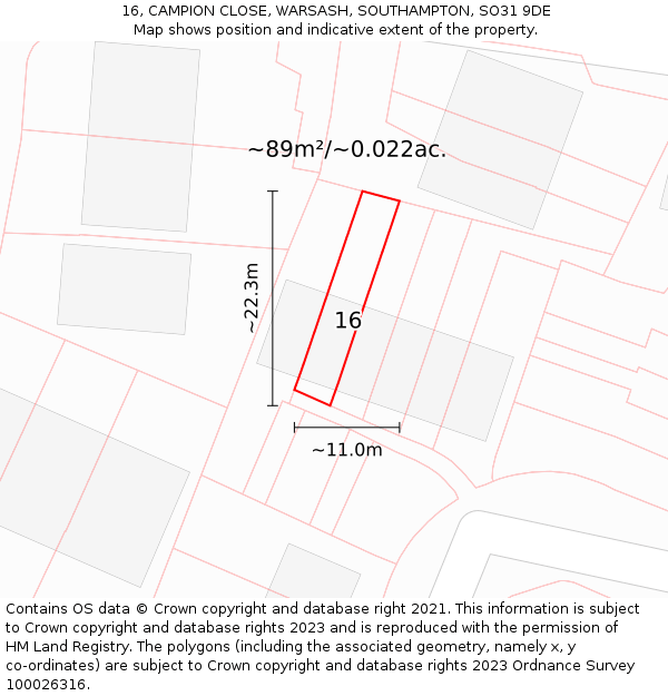 16, CAMPION CLOSE, WARSASH, SOUTHAMPTON, SO31 9DE: Plot and title map