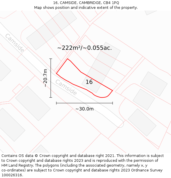 16, CAMSIDE, CAMBRIDGE, CB4 1PQ: Plot and title map