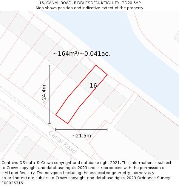 16, CANAL ROAD, RIDDLESDEN, KEIGHLEY, BD20 5AP: Plot and title map