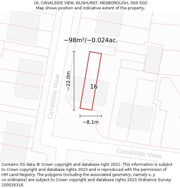 16, CANALSIDE VIEW, KILNHURST, MEXBOROUGH, S64 5SD: Plot and title map