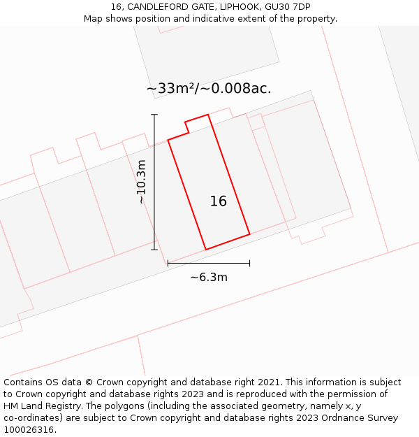 16, CANDLEFORD GATE, LIPHOOK, GU30 7DP: Plot and title map